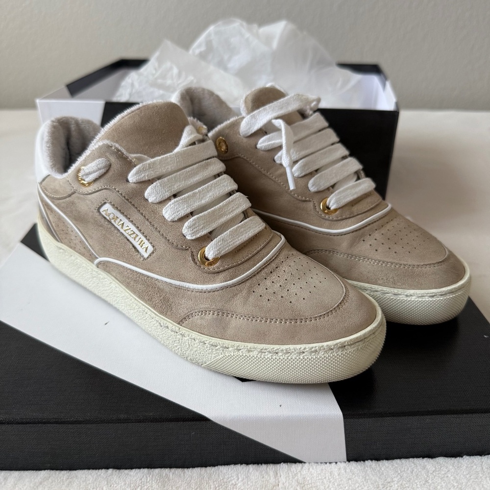 Aquazzura Soft Beige suede sneakers 38